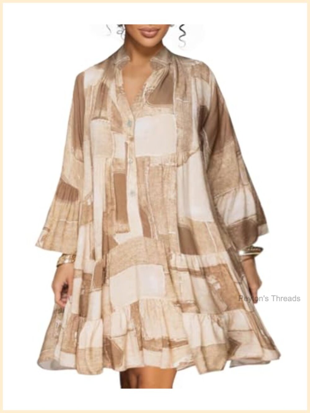 Boho Floral Long Sleeve V-Neck Midi Babydoll Dress Women 2025